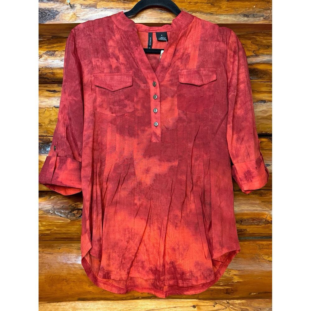 New Directions Red‎ Tie Dye V-Neck Blouse Size Small